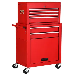 Costway TL34996RE 2 in 1 Rolling Cabinet Storage Chest Box Organizer w/ 6 Drawers Red