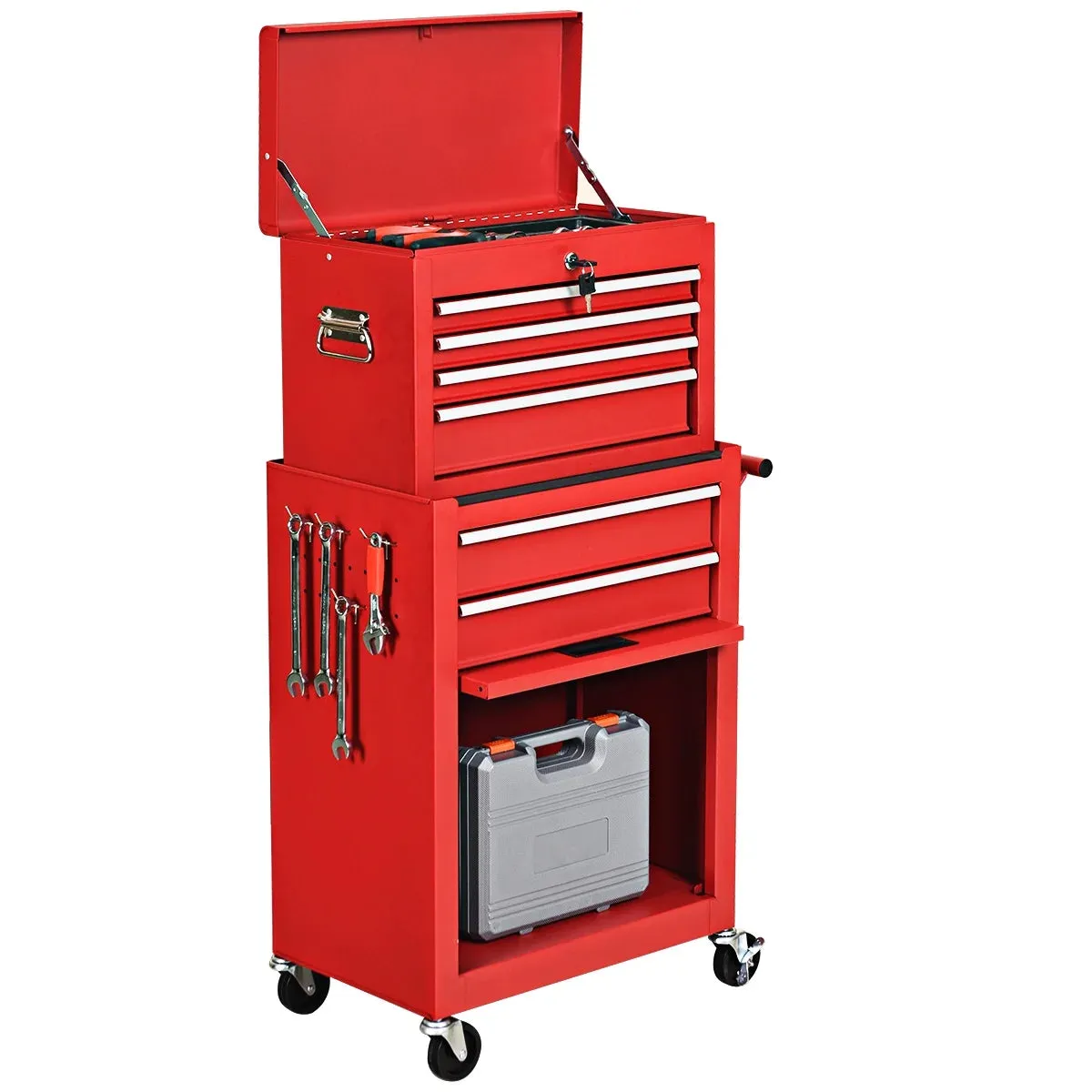 Costway TL34996RE 2 in 1 Rolling Cabinet Storage Chest Box Organizer w/ 6 Drawers Red