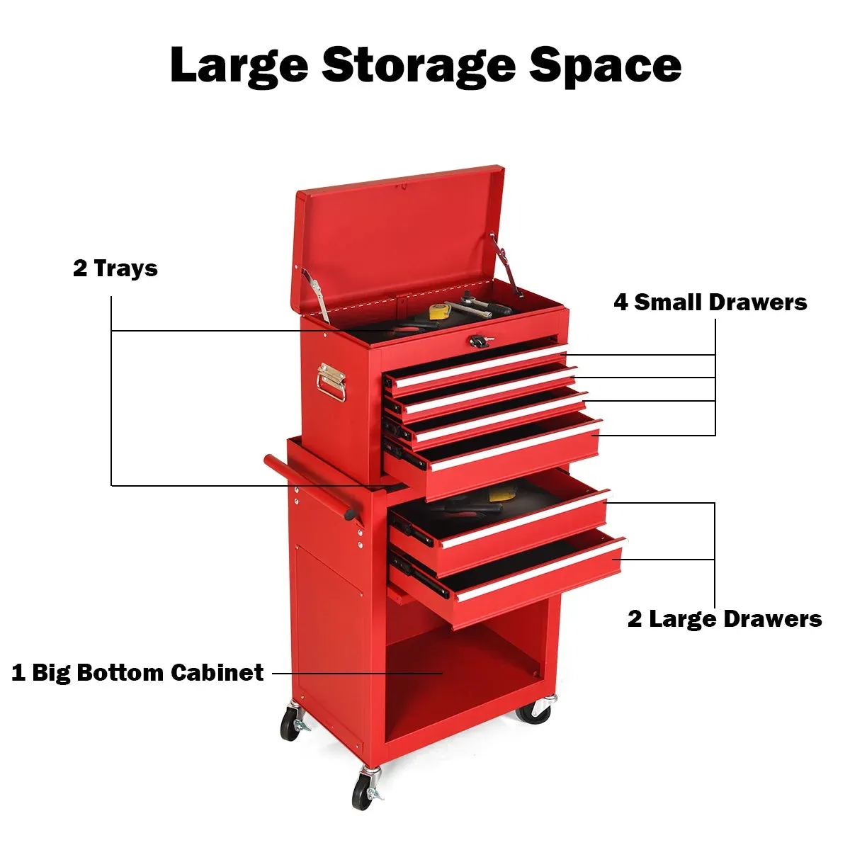 Costway TL34996RE 2 in 1 Rolling Cabinet Storage Chest Box Organizer w/ 6 Drawers Red