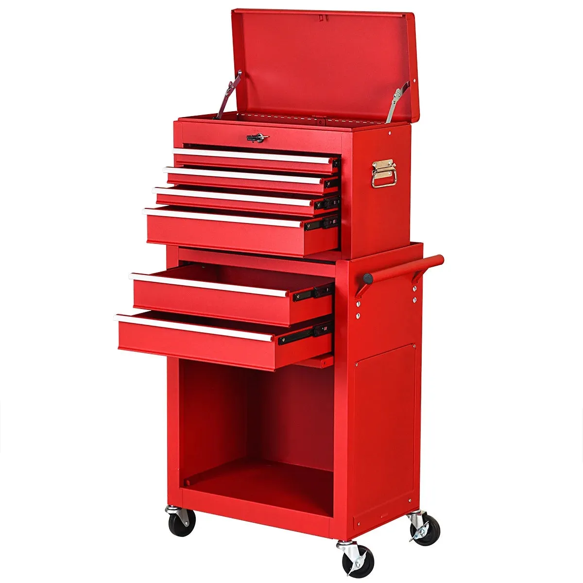 Costway TL34996RE 2 in 1 Rolling Cabinet Storage Chest Box Organizer w/ 6 Drawers Red