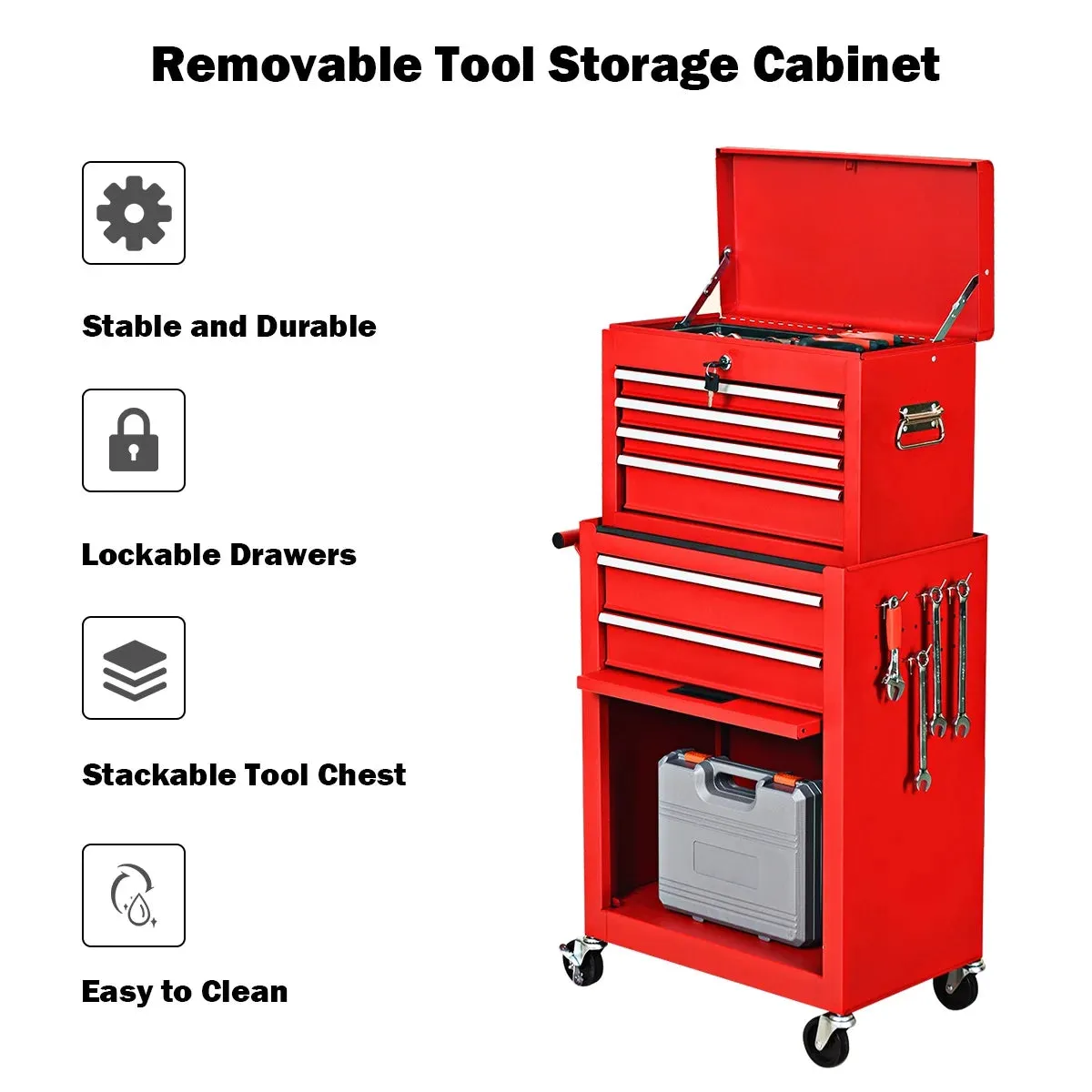 Costway TL34996RE 2 in 1 Rolling Cabinet Storage Chest Box Organizer w/ 6 Drawers Red