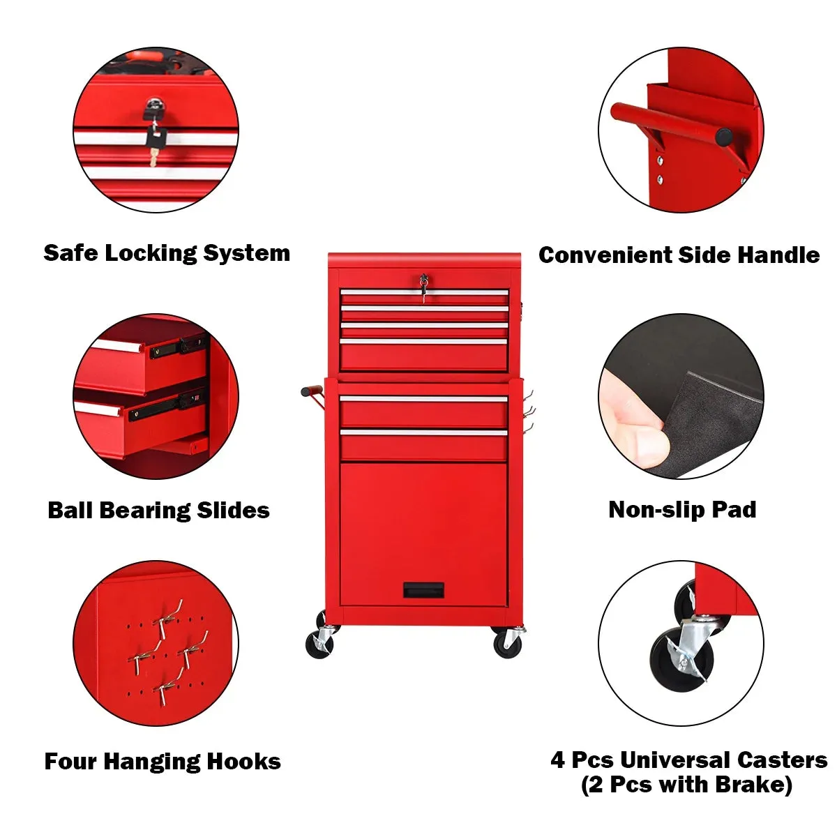 Costway TL34996RE 2 in 1 Rolling Cabinet Storage Chest Box Organizer w/ 6 Drawers Red