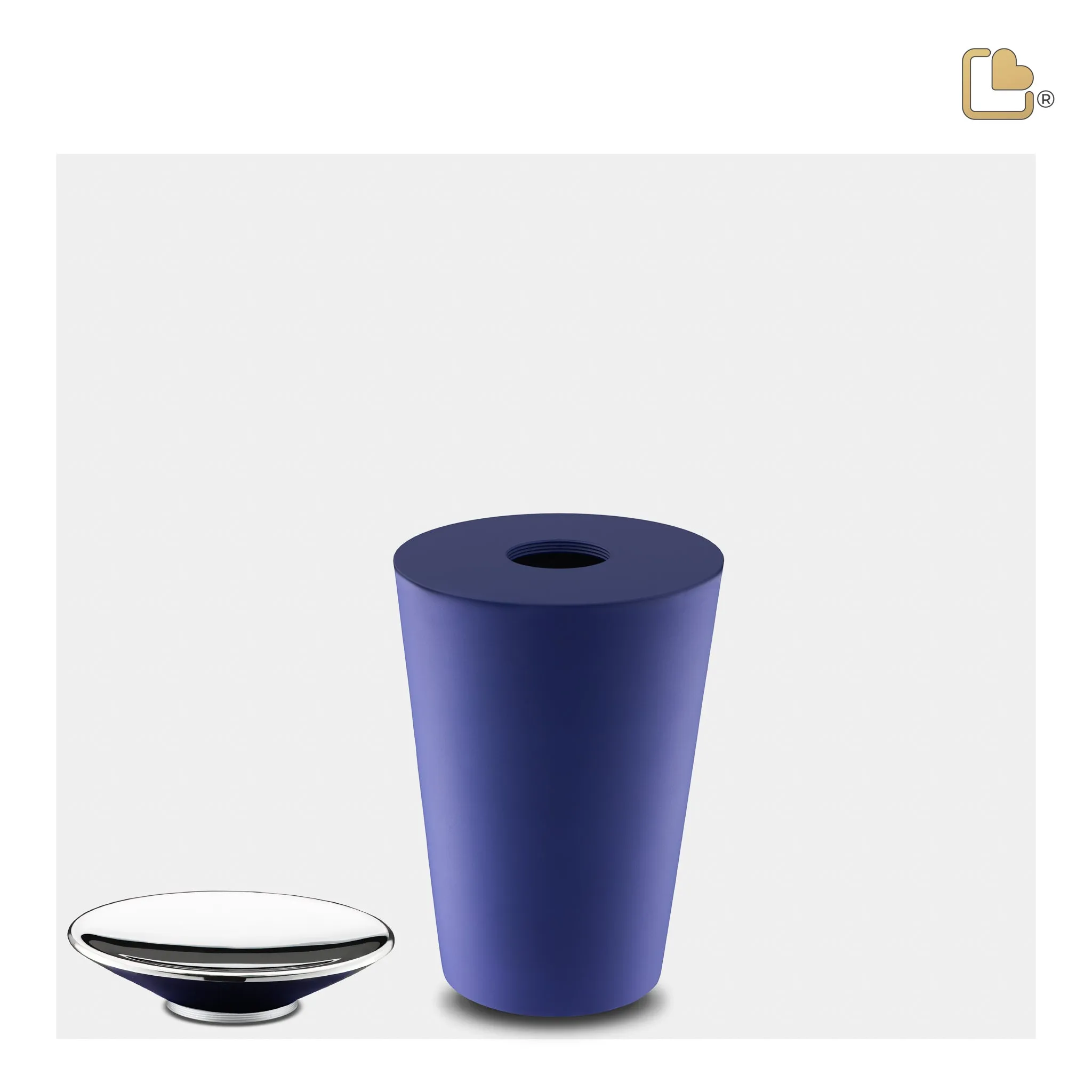 Crescent Tall Keepsake Urn Navy & Polished Silver