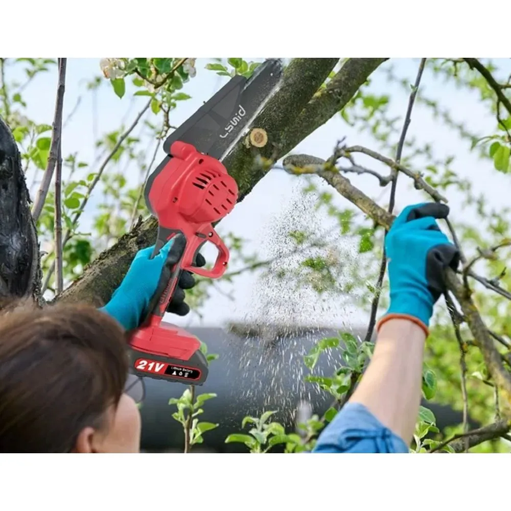 Cshidworld MNCW2222RE Mini Chainsaw Cordless with 2 Batteries 2 Chains, Red