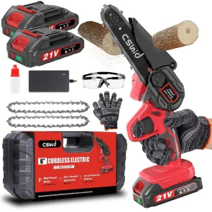 Cshidworld MNCW2222RE Mini Chainsaw Cordless with 2 Batteries 2 Chains, Red