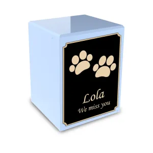 Custom Engraved Heritage Light Blue Walking Paws Small Pet Cremation Urn Memorial Box for Ashes
