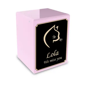 Custom Engraved Heritage Light Pink Cat Small Pet Cremation Urn Memorial Box for Ashes