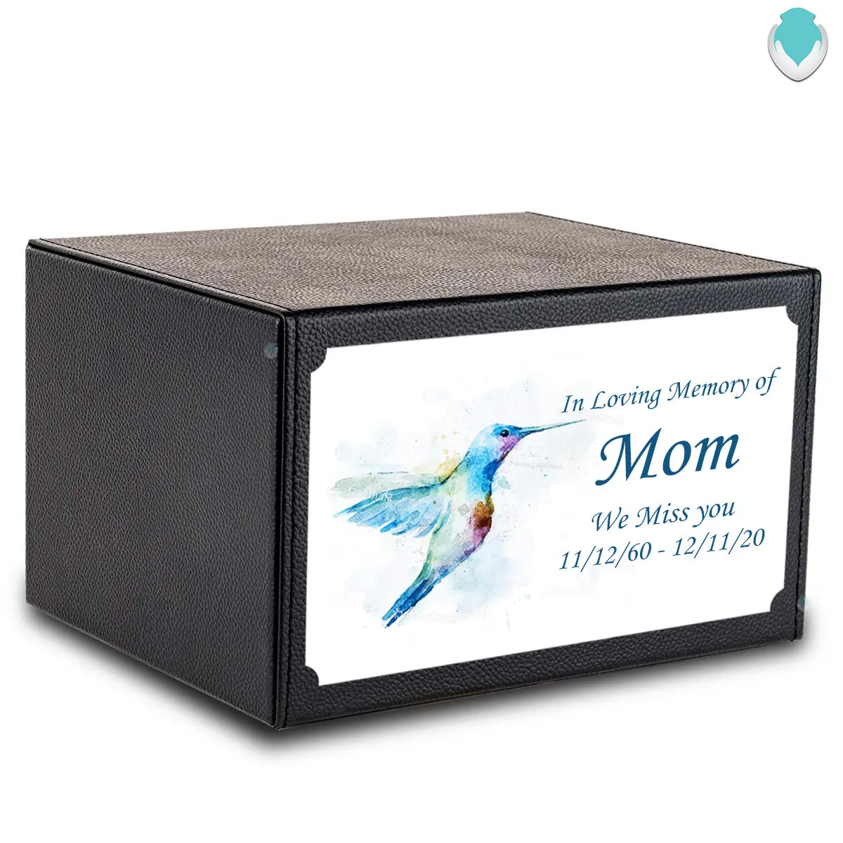 Custom Printed Heritage Leather Hummingbird Wood Box Cremation Urn