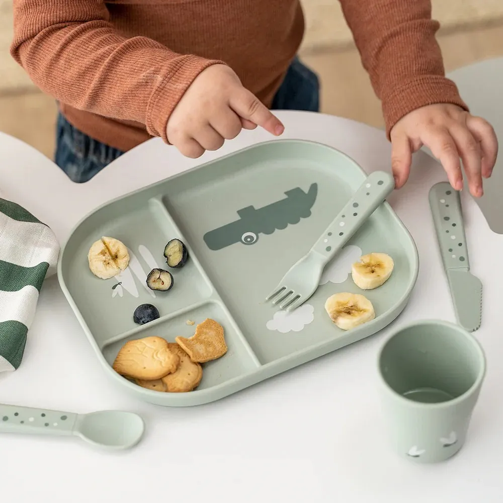 Done By Deer Foodie Compartment Plate Croco Green