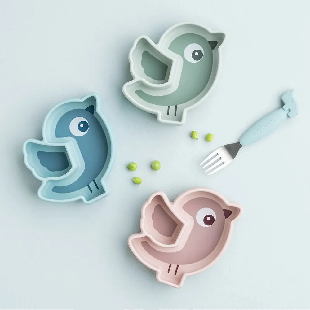 Done By Deer Silicone Stick&Stay Snack Plate Birdee Blue