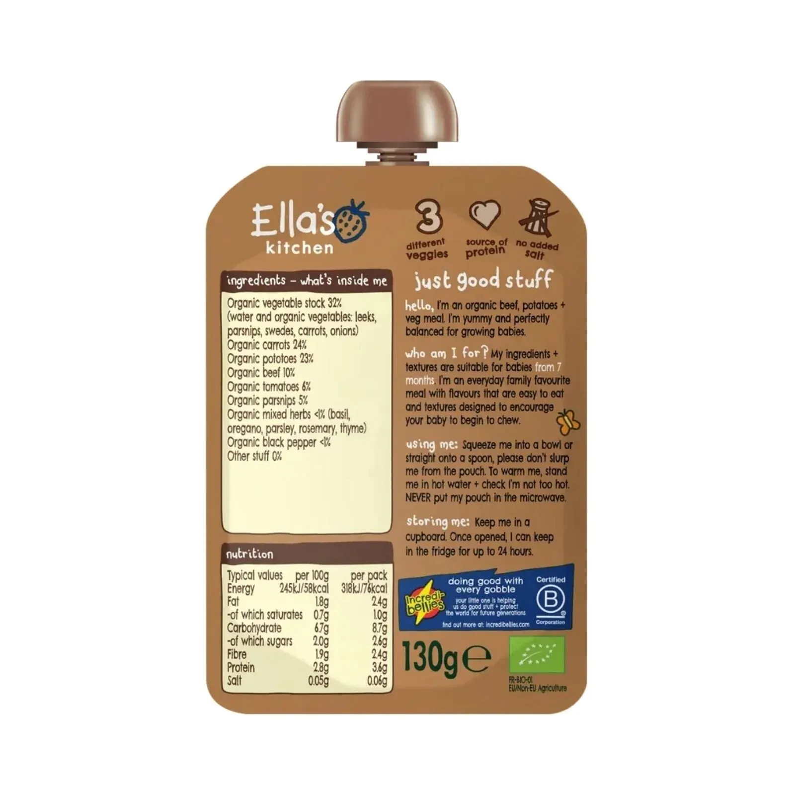 Ella's Kitchen Organic Beef Stew Baby Food Pouch 7  months 130g
