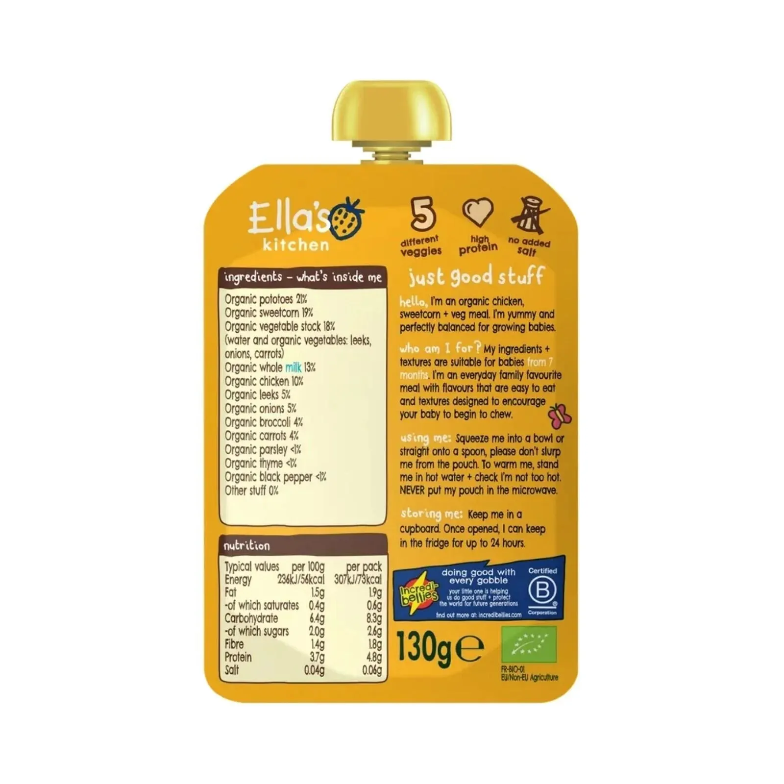 Ella's Kitchen Organic Chicken & Veg Baby Food Pouch 7  months 130g