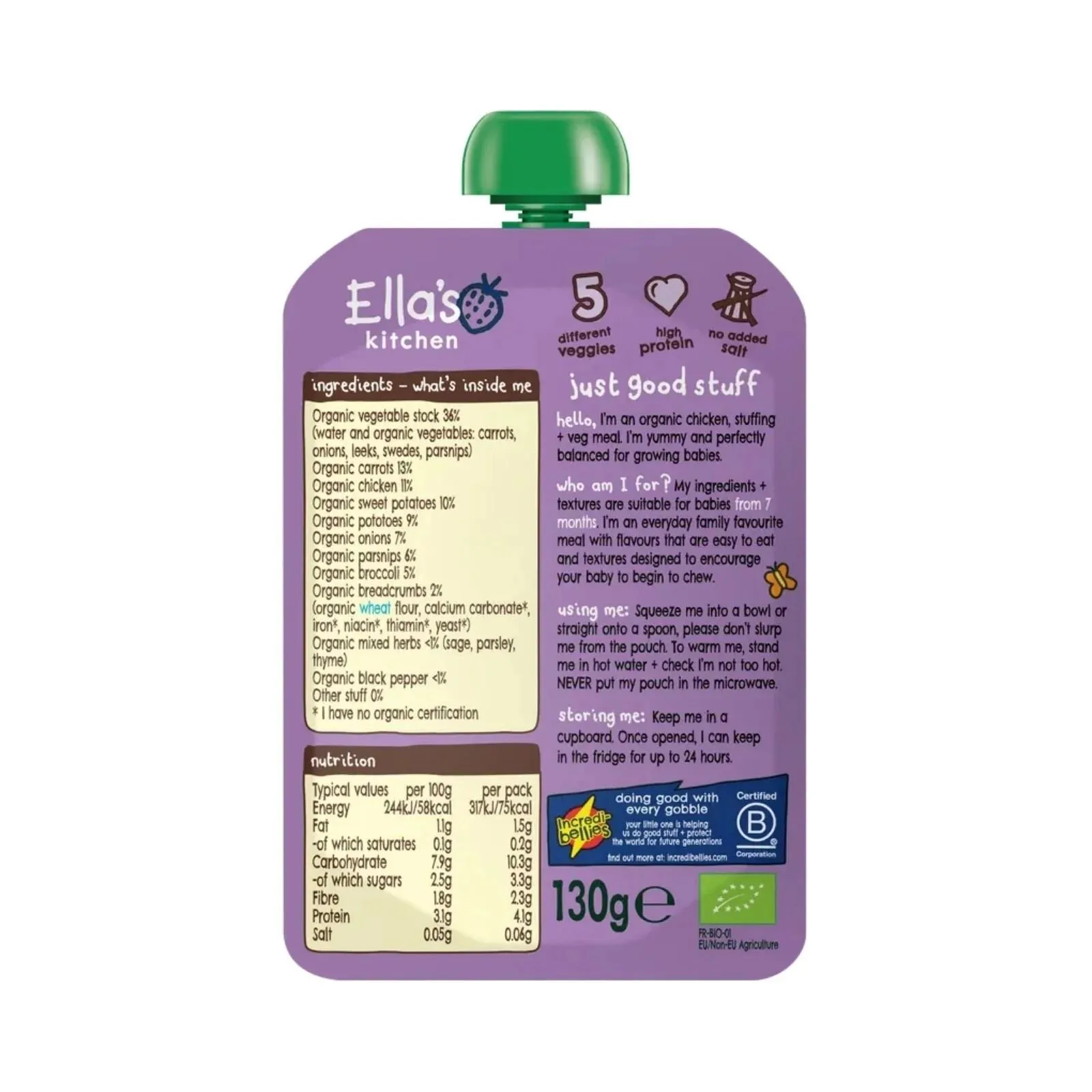Ella's Kitchen Organic Chicken Roast Dinner Baby Food Pouch 7  months 130g