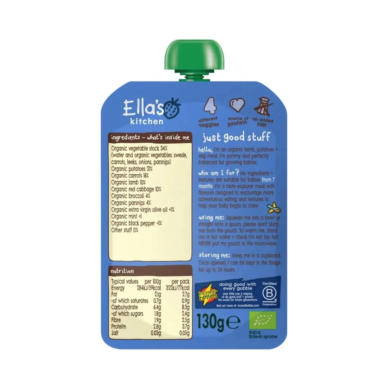 Ella's Kitchen Organic Lamb Roast Dinner Baby Food Pouch 7  months 130g