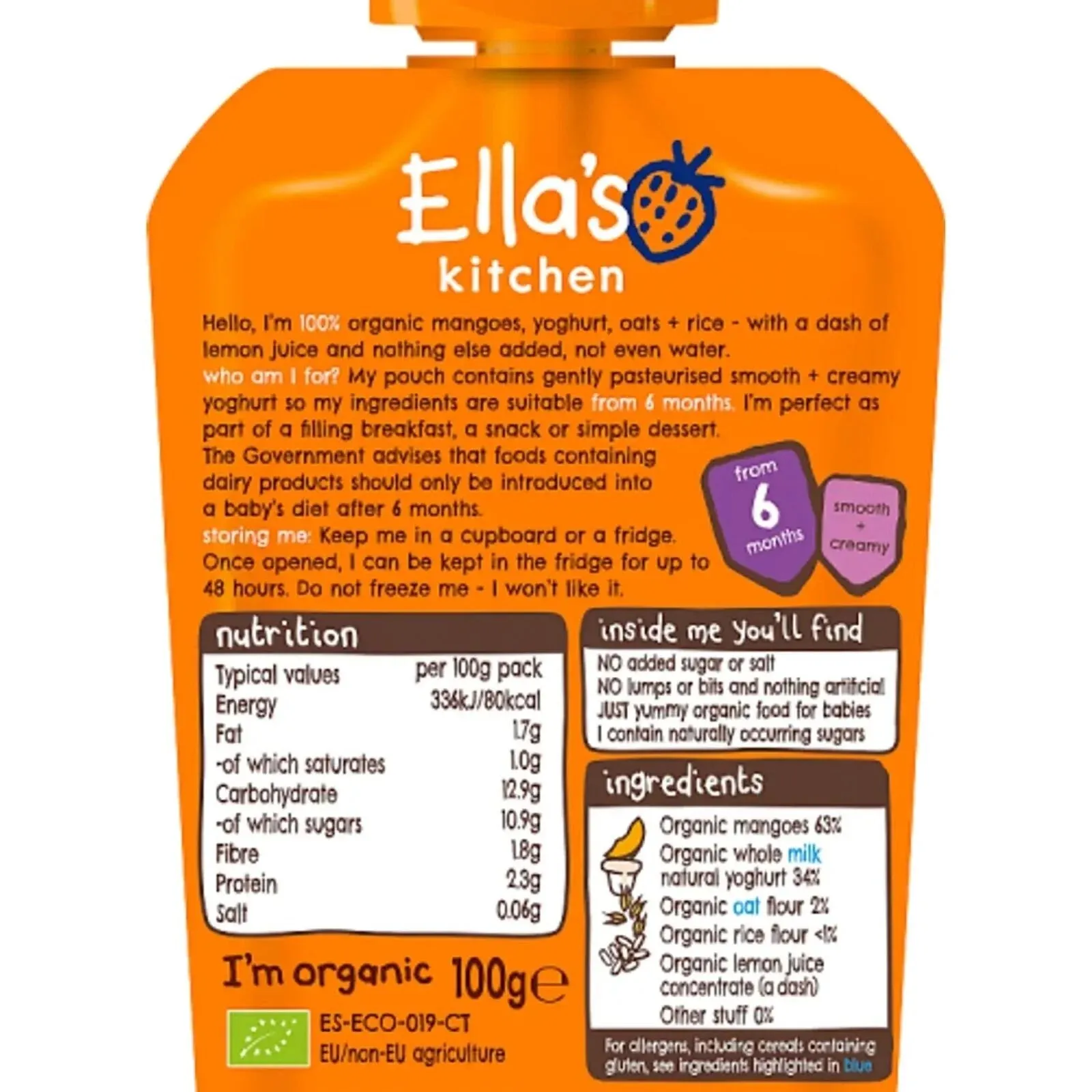 Ella's Kitchen Organic Mango Baby Brekkie Baby Food Breakfast Pouch 6  months 100g
