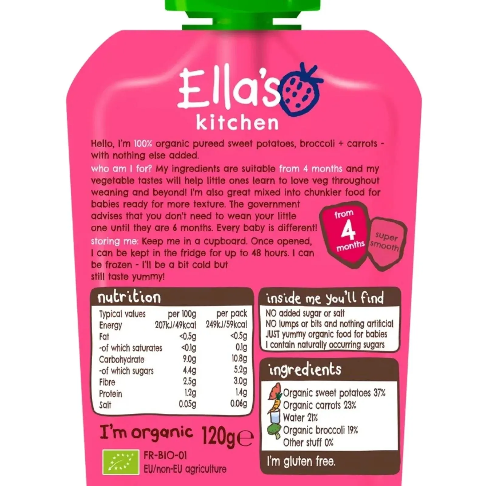 Ella's Kitchen Organic Sweet Potatoes Broccoli & Carrots 4  months 120g