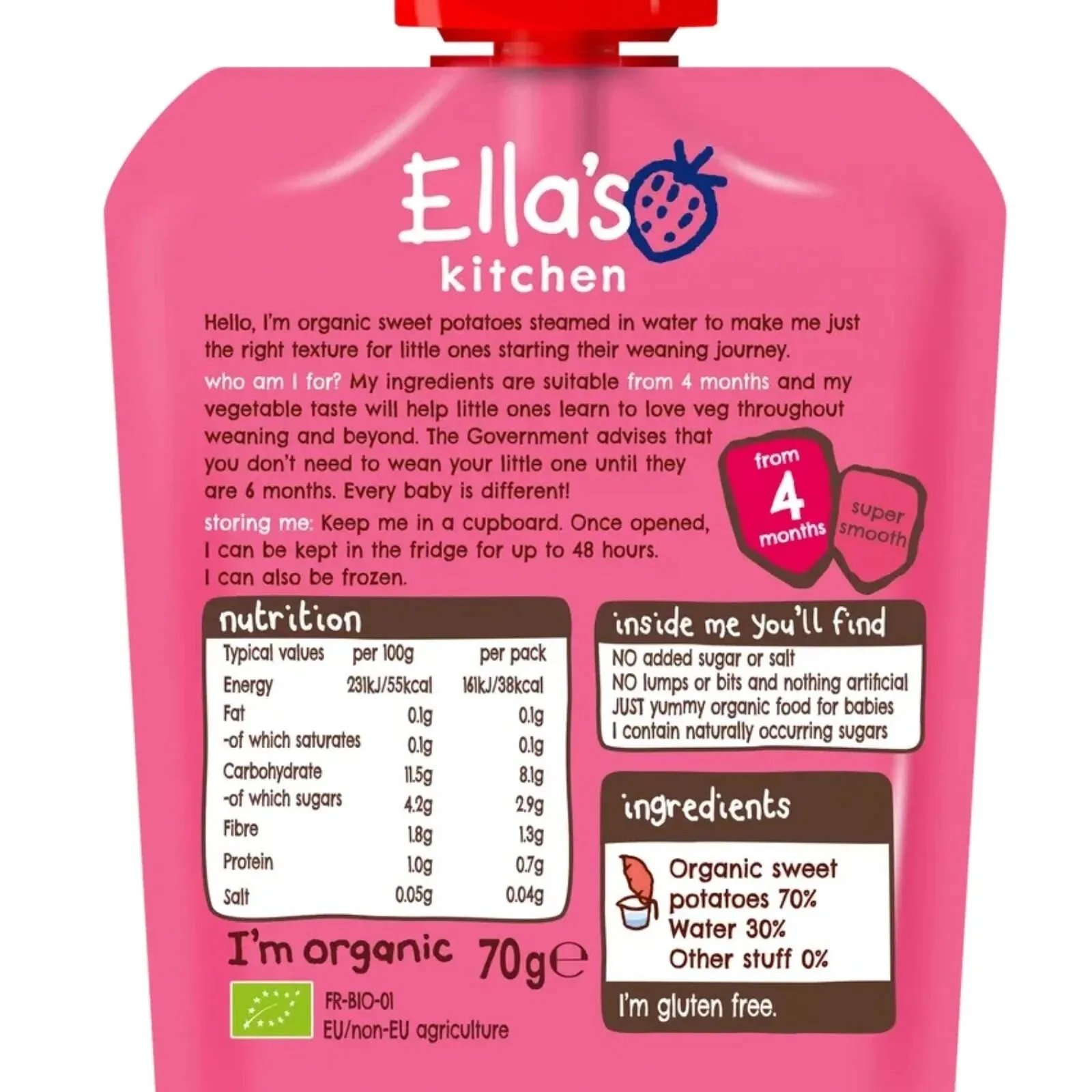 Ella's Kitchen Organic Sweet Potatoes First Tastes Baby Food Pouch 4  months 70g
