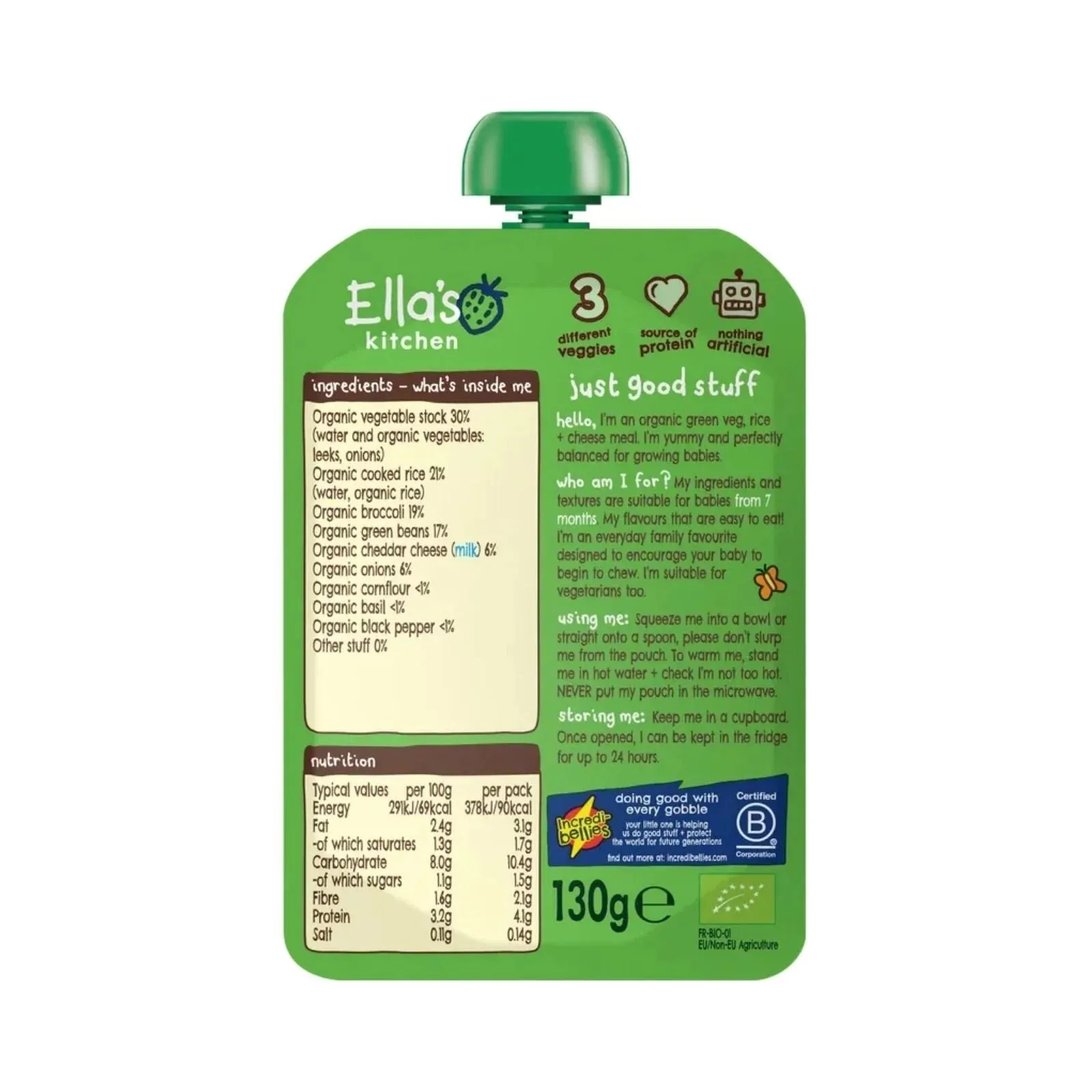 Ella's Kitchen Organic Veggie Risotto with Cheese Baby Food Pouch 7  months 130g