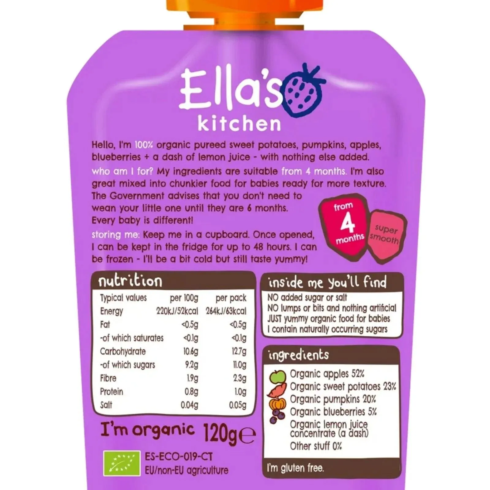 Ella's Kitchen Sweet Potatoes Pumpkins Apples & Blueberries 4  months 120g