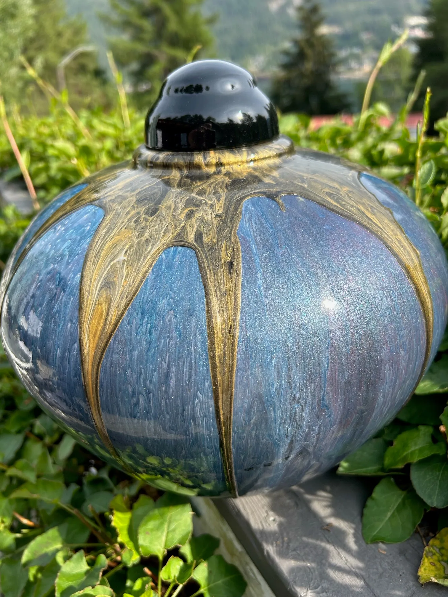 Extra Large Painted Poplar Wood Turned Urn 10