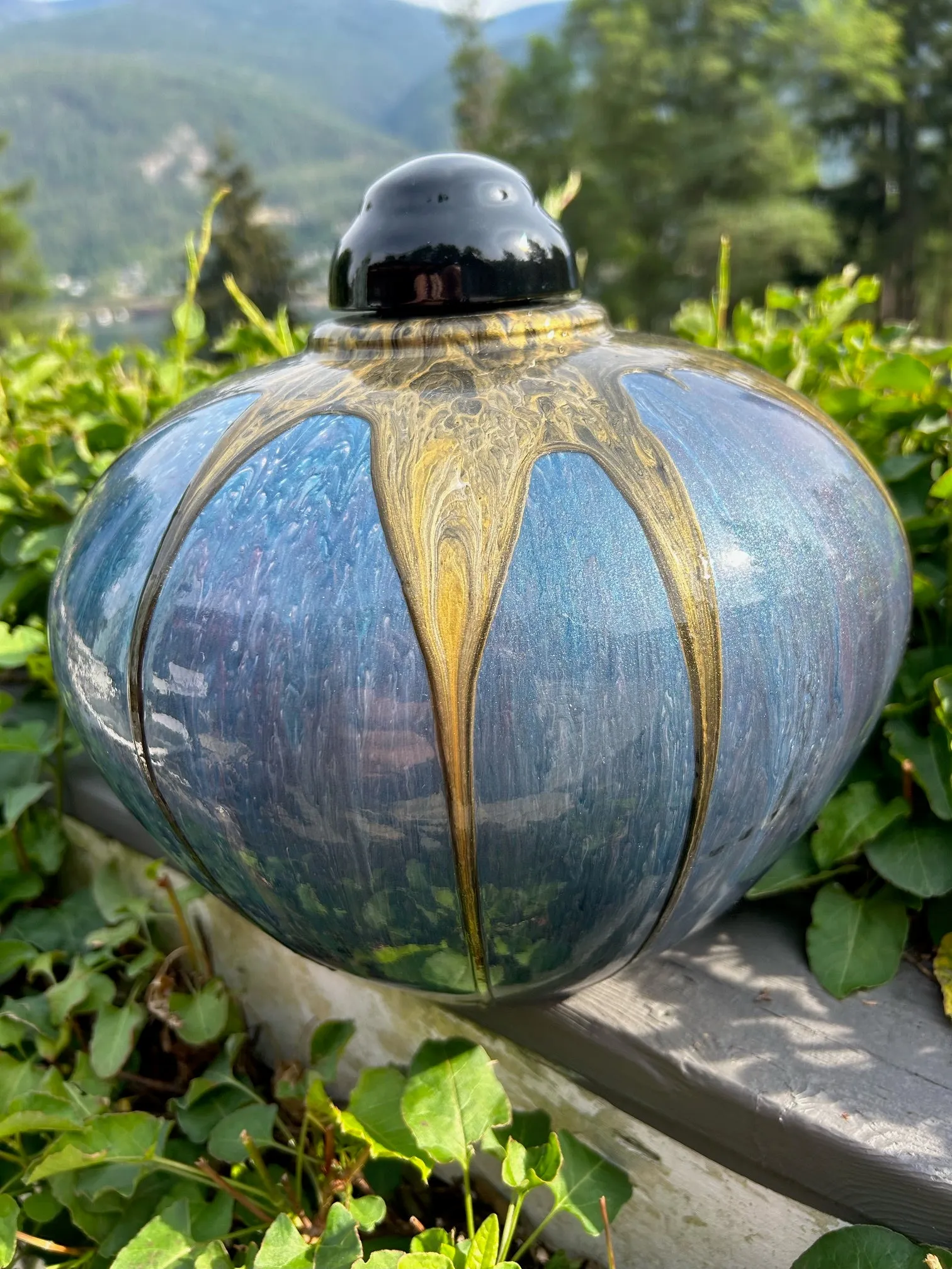 Extra Large Painted Poplar Wood Turned Urn 10