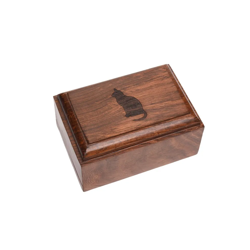 EXTRA SMALL Rosewood Urn  -2705- Bevel Edge - Cat Silhouette