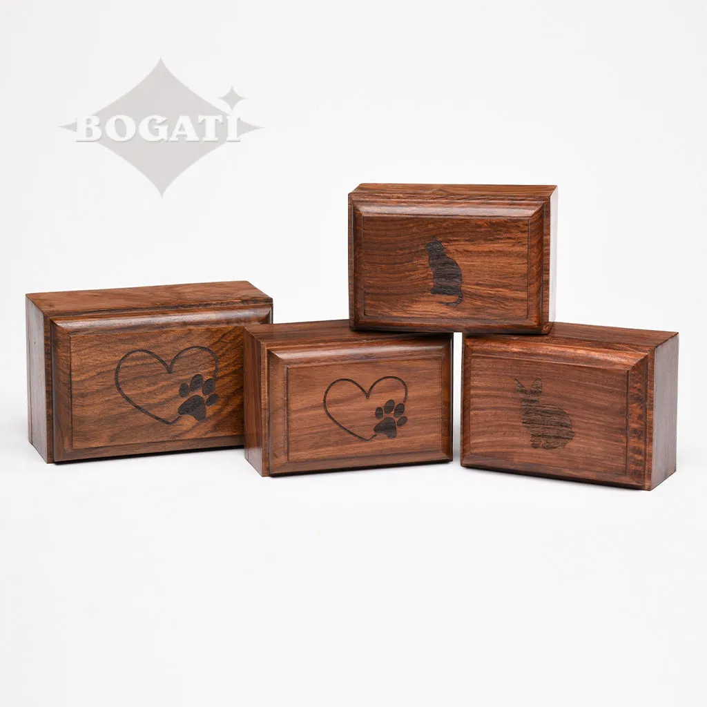EXTRA SMALL Rosewood Urn  -2705- Bevel Edge - Rabbit Silhouette
