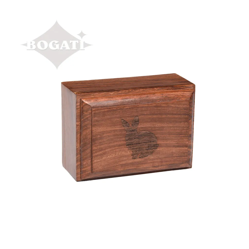 EXTRA SMALL Rosewood Urn  -2705- Bevel Edge - Rabbit Silhouette