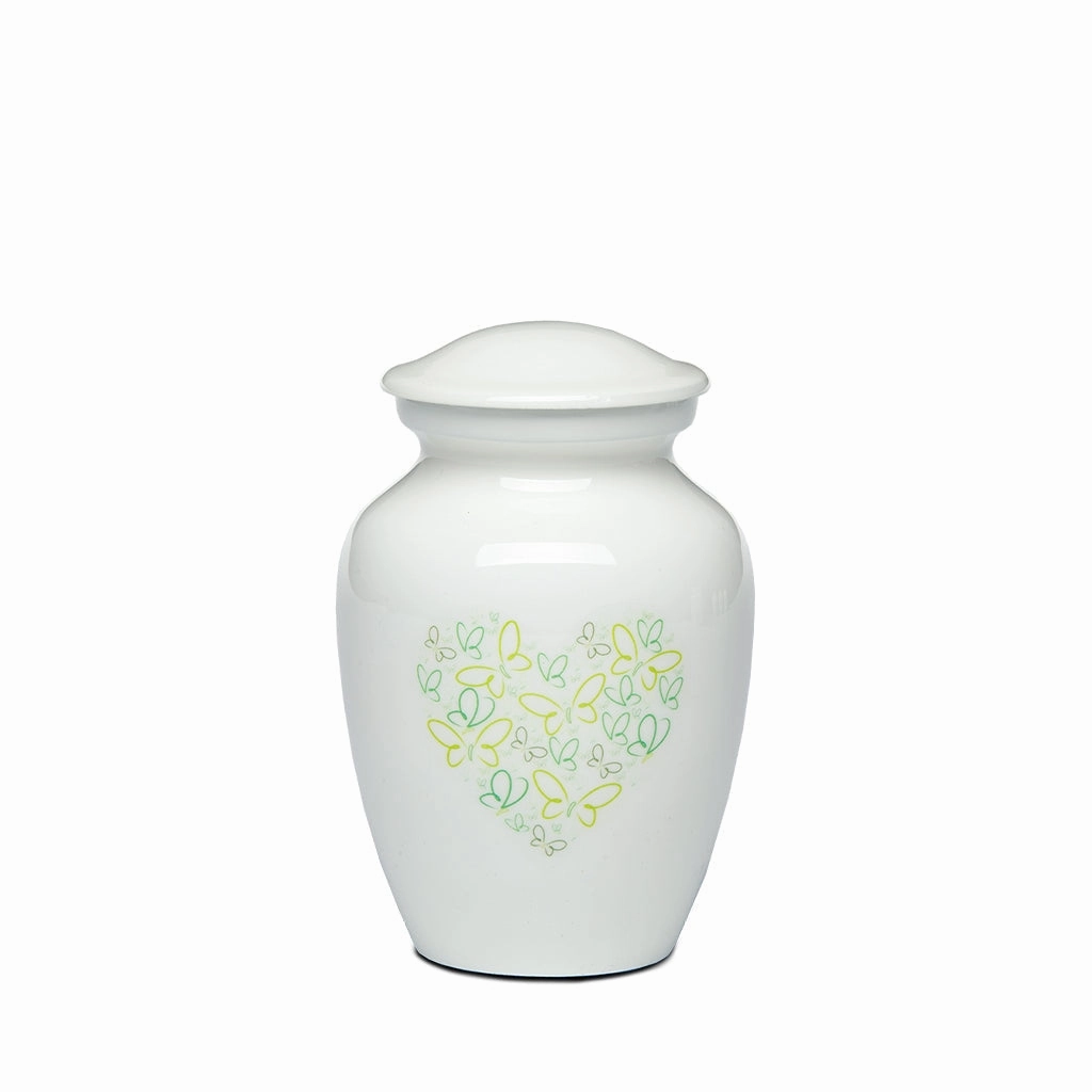 EXTRA SMALL  - Powder Coated Alloy Urn -4123- Heart with Butterflies
