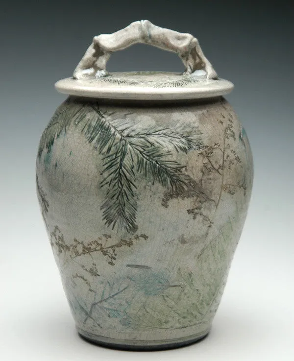 Forest Crackle Raku Ceramic Cremation Urn