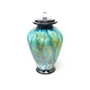 Hand Blown Glass Cremation Urn for Adults in Amato Aegean
