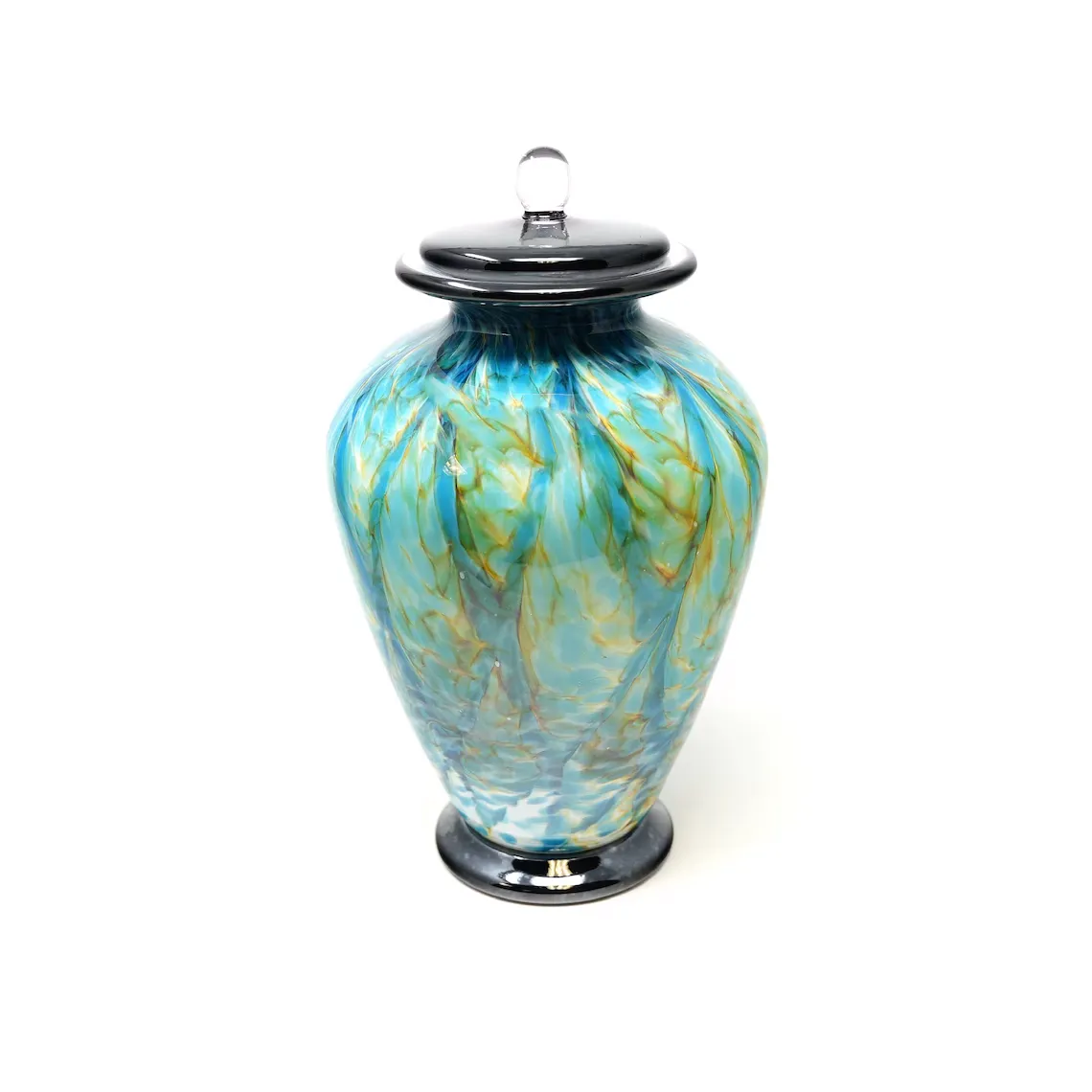 Hand Blown Glass Cremation Urn for Adults in Amato Aegean