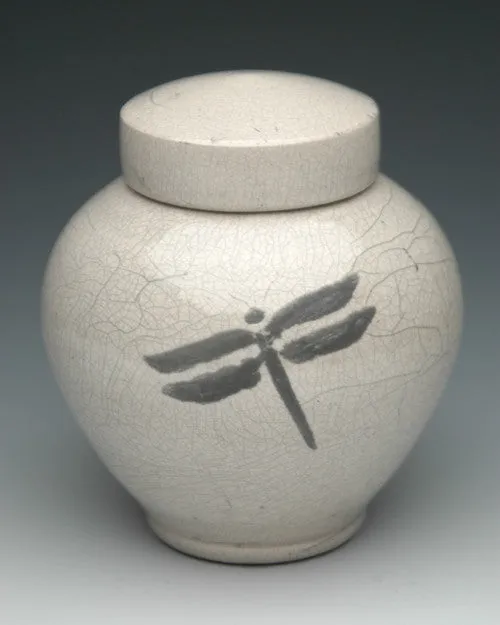 Handcrafted Dragonfly Raku Ceramic Cremation Urn