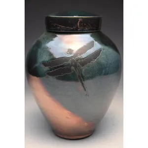 Handcrafted Dragonfly Raku Ceramic Cremation Urn