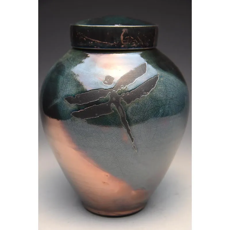 Handcrafted Dragonfly Raku Ceramic Cremation Urn