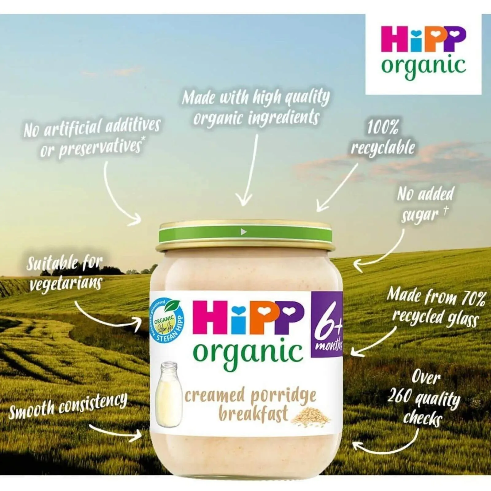 HiPP Organic Creamed Porridge Breakfast Baby Food Jar 6  months 125g