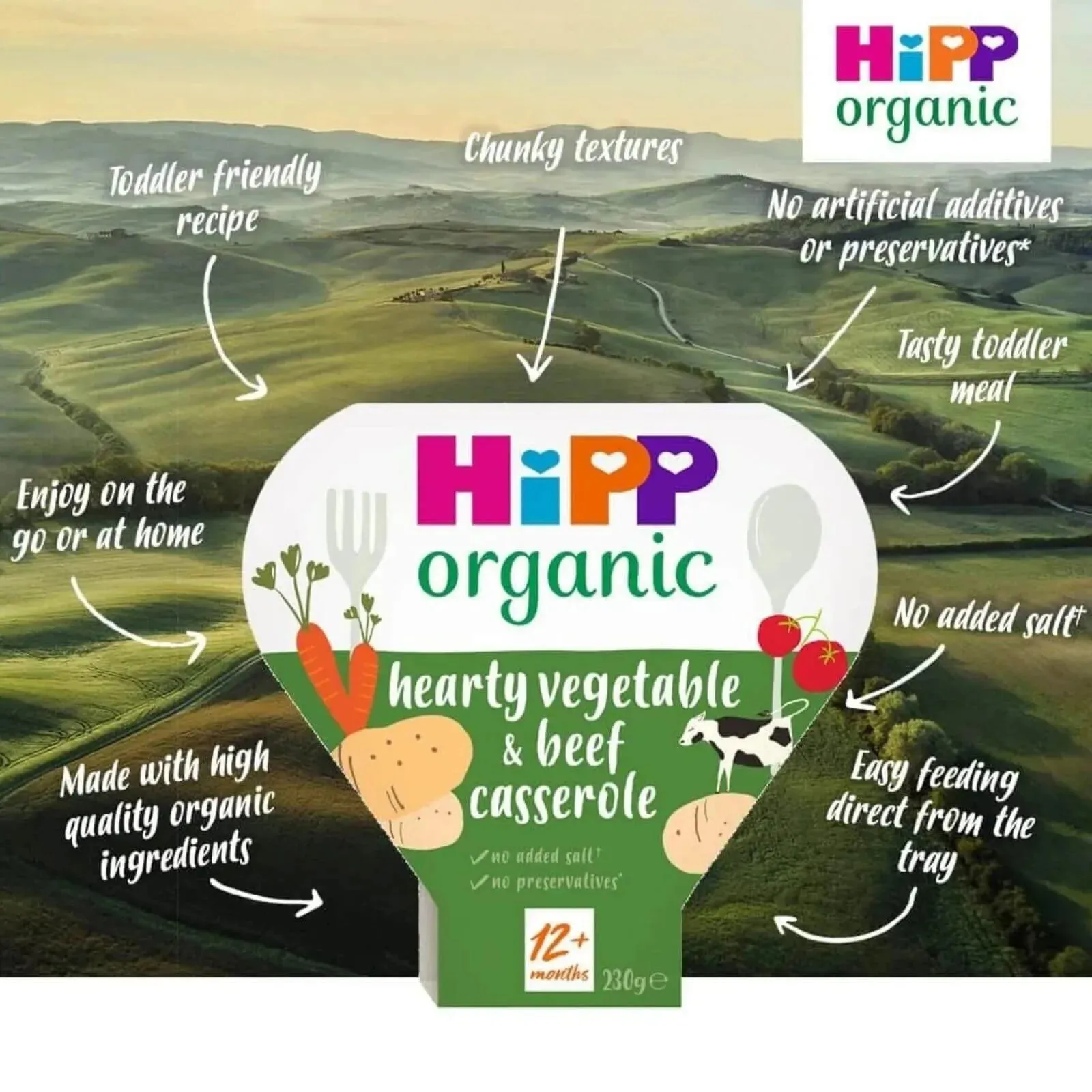 HiPP Organic Hearty Vegetable & Beef Casserole Toddler Tray Meal 12  months 230g