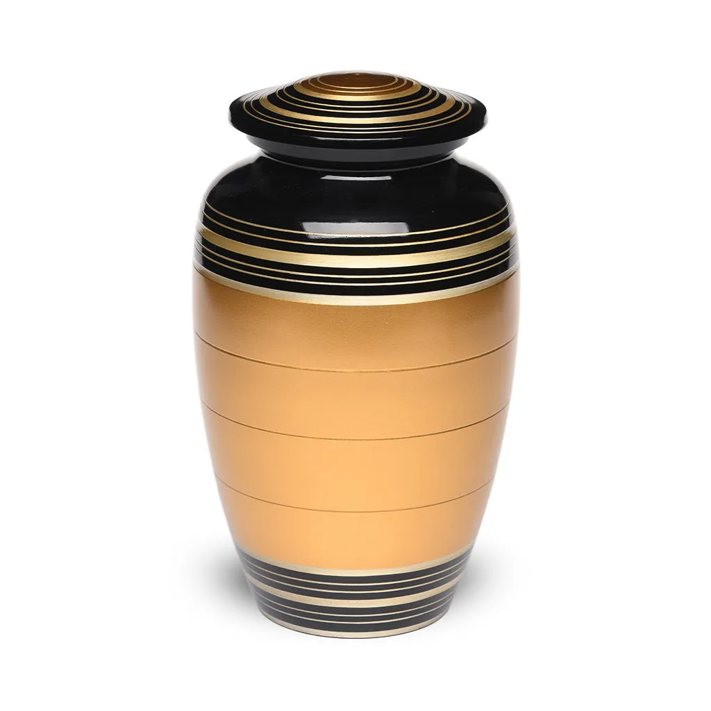 IMPERFECT SELECTION - ADULT - Alloy Urn -6174-   Bronze, Gold & Black Stripes