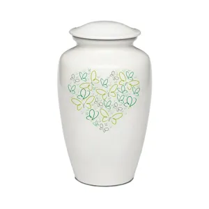 IMPERFECT SELECTION - ADULT - Powder Coated Alloy Urn -4123- Heart with Butterflies