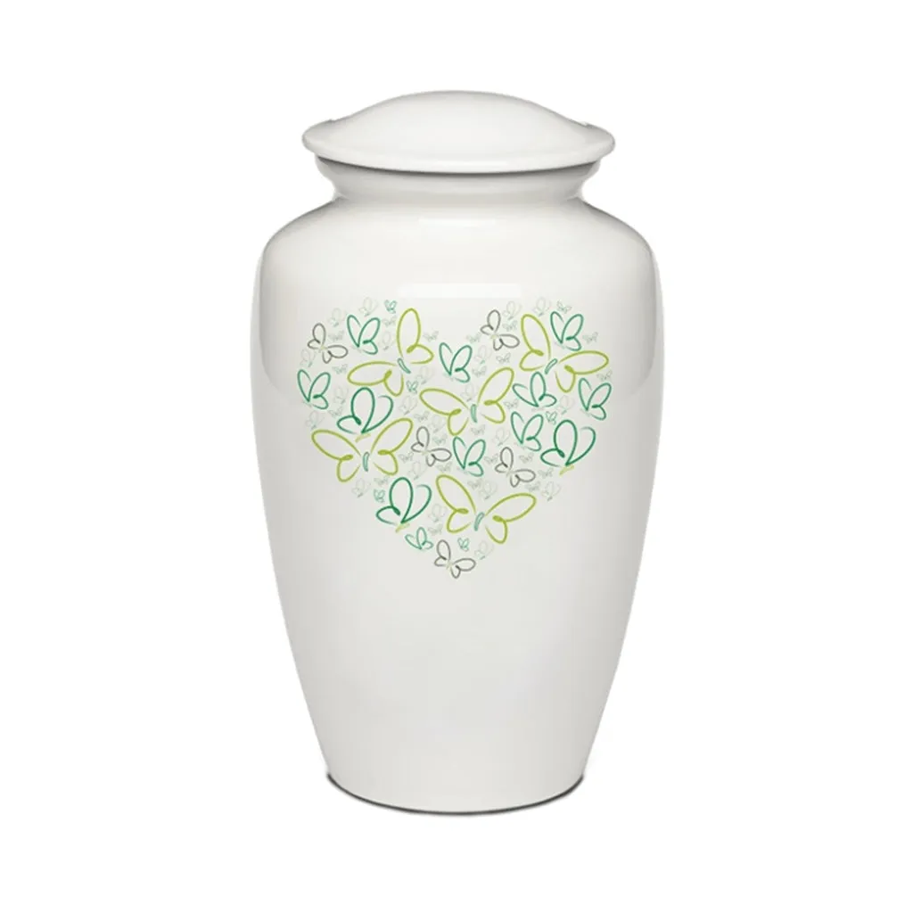 IMPERFECT SELECTION - ADULT - Powder Coated Alloy Urn -4123- Heart with Butterflies