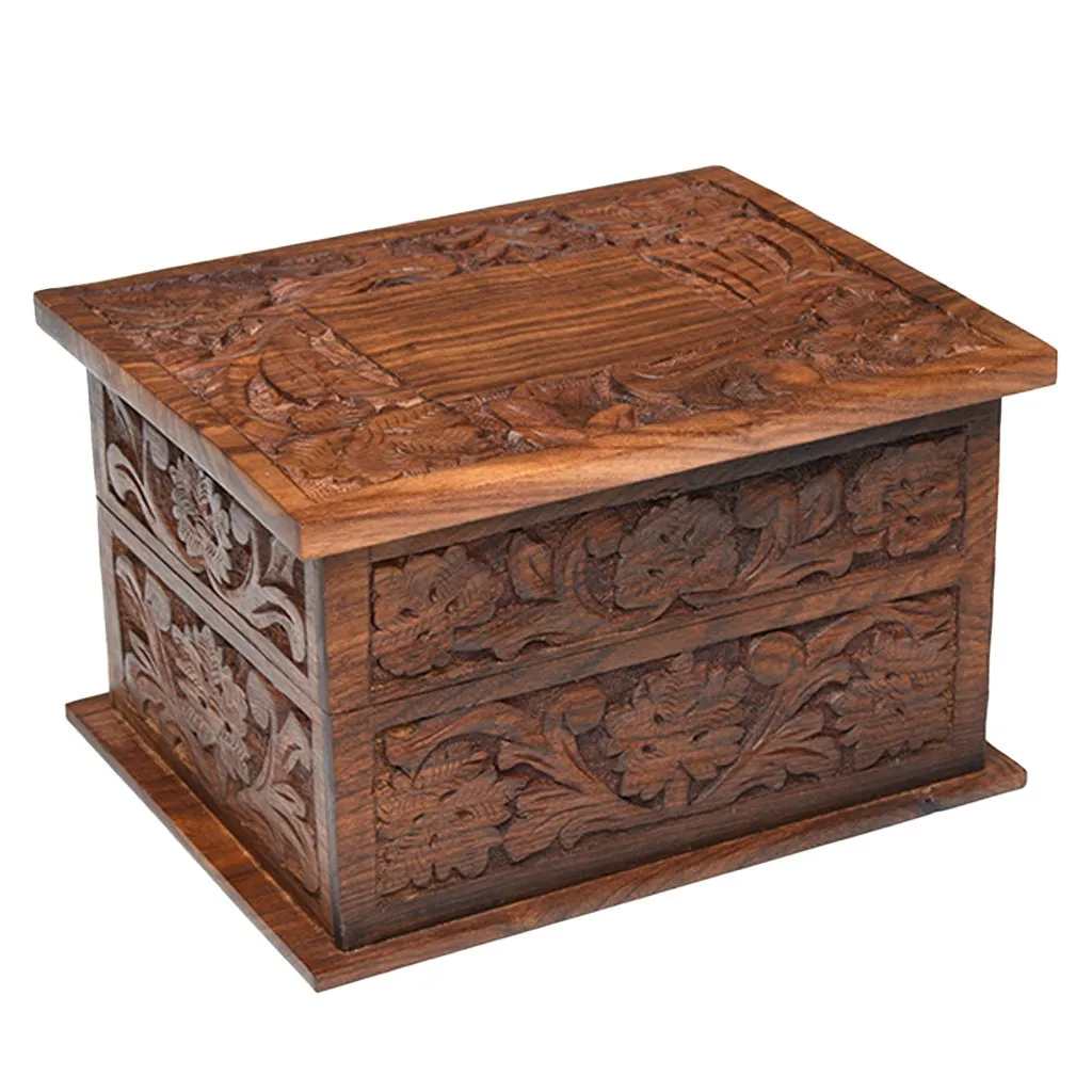 IMPERFECT SELECTION - ADULT - Rosewood Memory Box Urn - Rustic look - Leaf Design