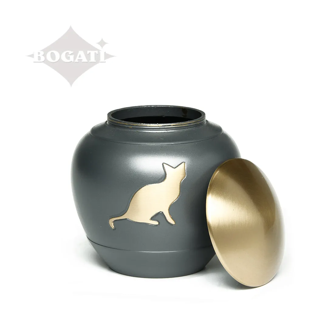 IMPERFECT SELECTION- SMALL - Brass Urn -2165- Brass Cat Urn in Graphite Gray