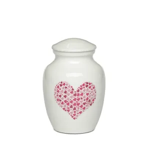 IMPERFECT SELECTION- SMALL -Classic Alloy Urn -4000– WHITE with PINK HEART