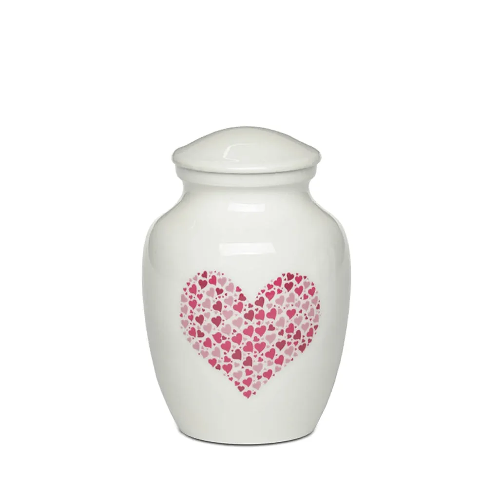 IMPERFECT SELECTION- SMALL -Classic Alloy Urn -4000– WHITE with PINK HEART