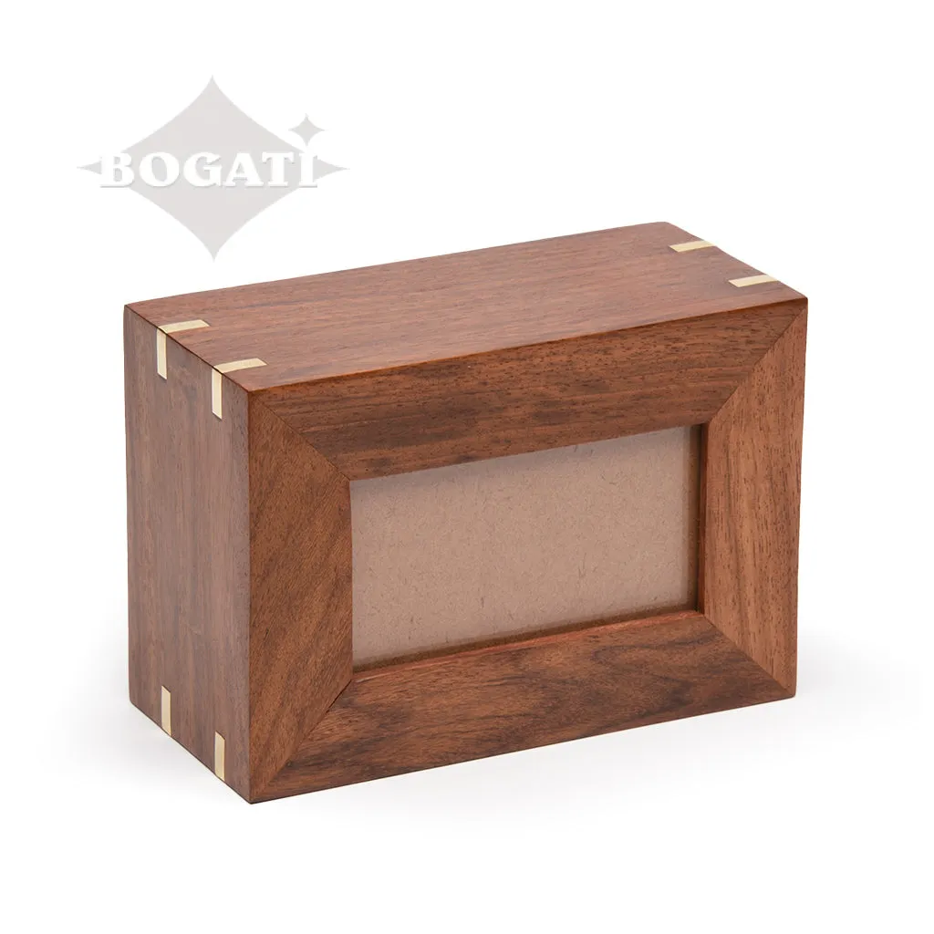 IMPERFECT SELECTION - SMALL - Rosewood Photo Frame Urn -517- Brass coners