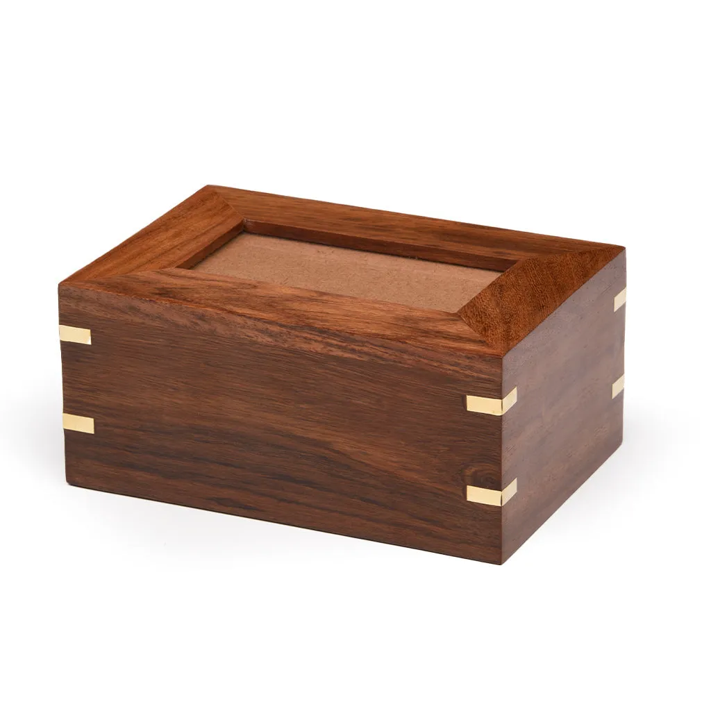 IMPERFECT SELECTION - SMALL - Rosewood Photo Frame Urn -517- Brass coners