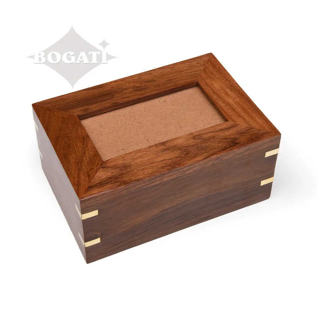IMPERFECT SELECTION - SMALL - Rosewood Photo Frame Urn -517- Brass coners