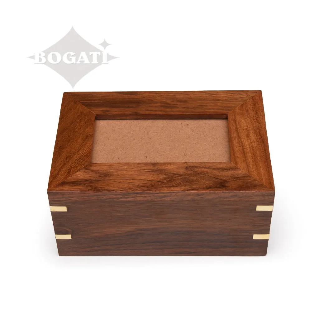 IMPERFECT SELECTION - SMALL - Rosewood Photo Frame Urn -517- Brass coners