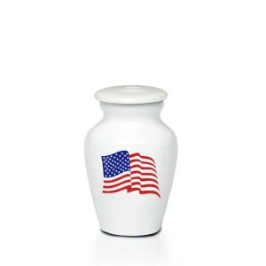 KEEPSAKE -Alloy Urn -4000- WHITE with AMERICAN FLAG