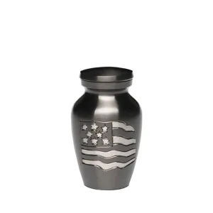 KEEPSAKE-Alloy Urn -5-5000– GUN METAL with AMERICAN FLAG
